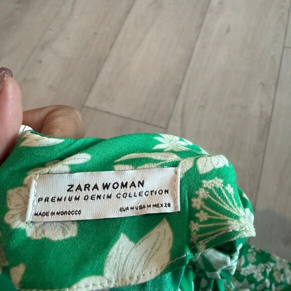 Zara green white floral tie back dress size medium M flowers size m - Picture 6 of 9